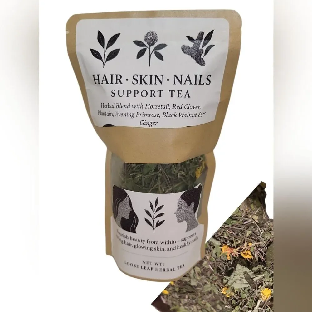 Herbal Hair Skin Nails Support Tea | Horsetail Red Clover Botanical Blend